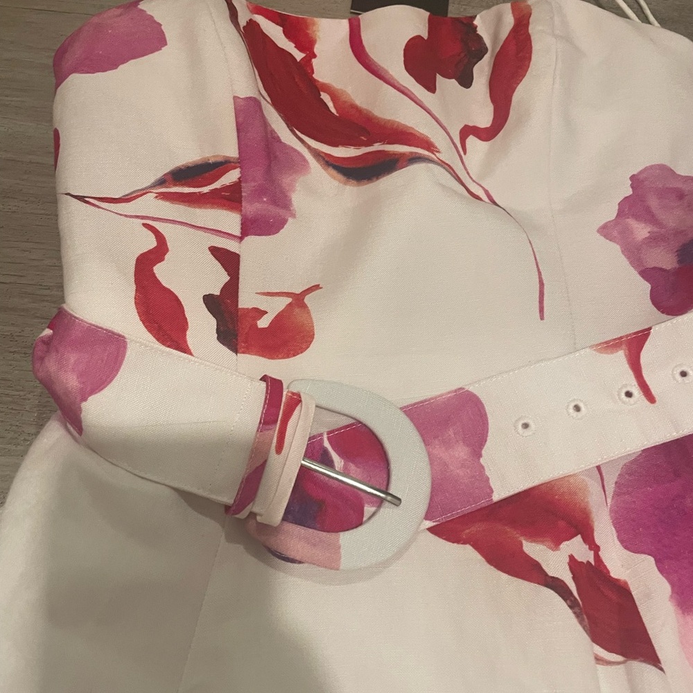 New NICHOLAS IVORY FLORAL Linen Blend Sia Strapless Midi Dress sz 2 - Picture 7 of 12